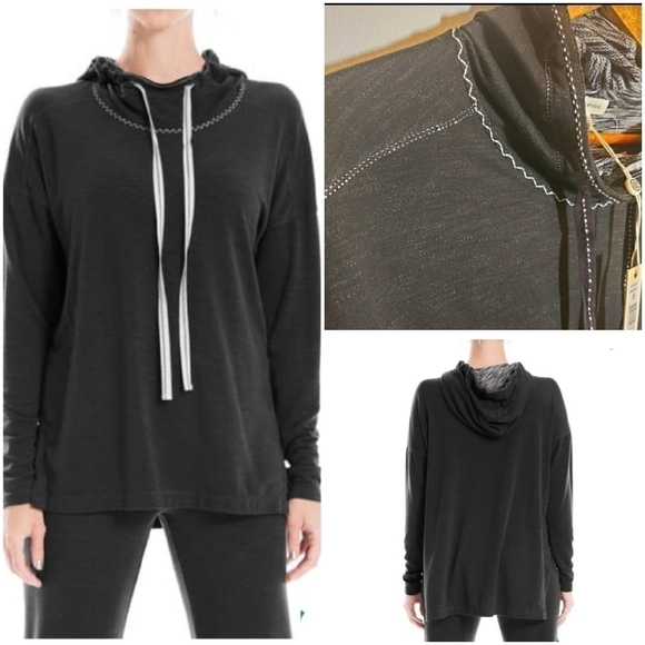 Max Studio Black Funnel Neck Hooded Pullover Sweatshirt Size Small - Picture 2 of 12
